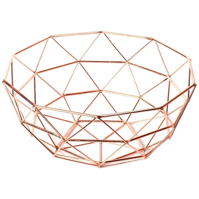 Copper Fruit Bowl - Metal Wire Fruit Basket for Kitchen Countertop – Fruits and Vegetables Holder | Geometric Design Pentagon Base Fruit Bowl Homatz 27x27cm 