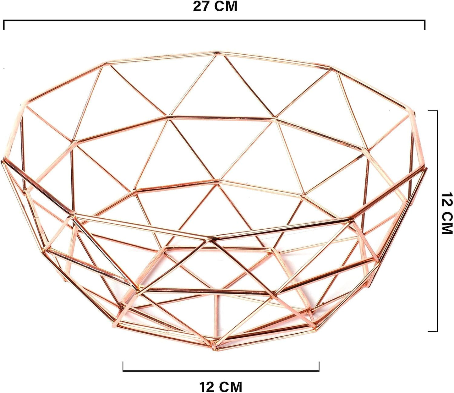 Copper Fruit Bowl - Metal Wire Fruit Basket for Kitchen Countertop – Fruits and Vegetables Holder | Geometric Design Pentagon Base Fruit Bowl Homatz 