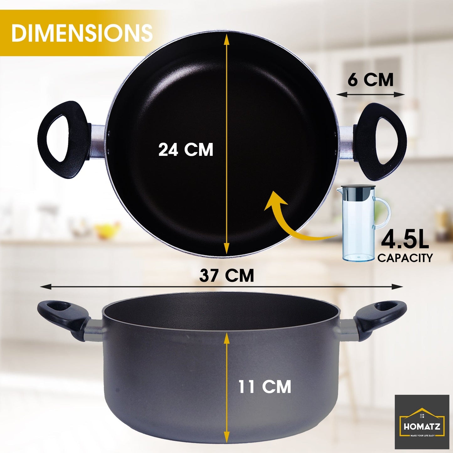 Stock Pot Non-Stick Kitchen Cooking Pot with Glass Lid and Silicon Trivet Mat - Induction Base Aluminum Pot Cooking Homatz 24cm Grey 