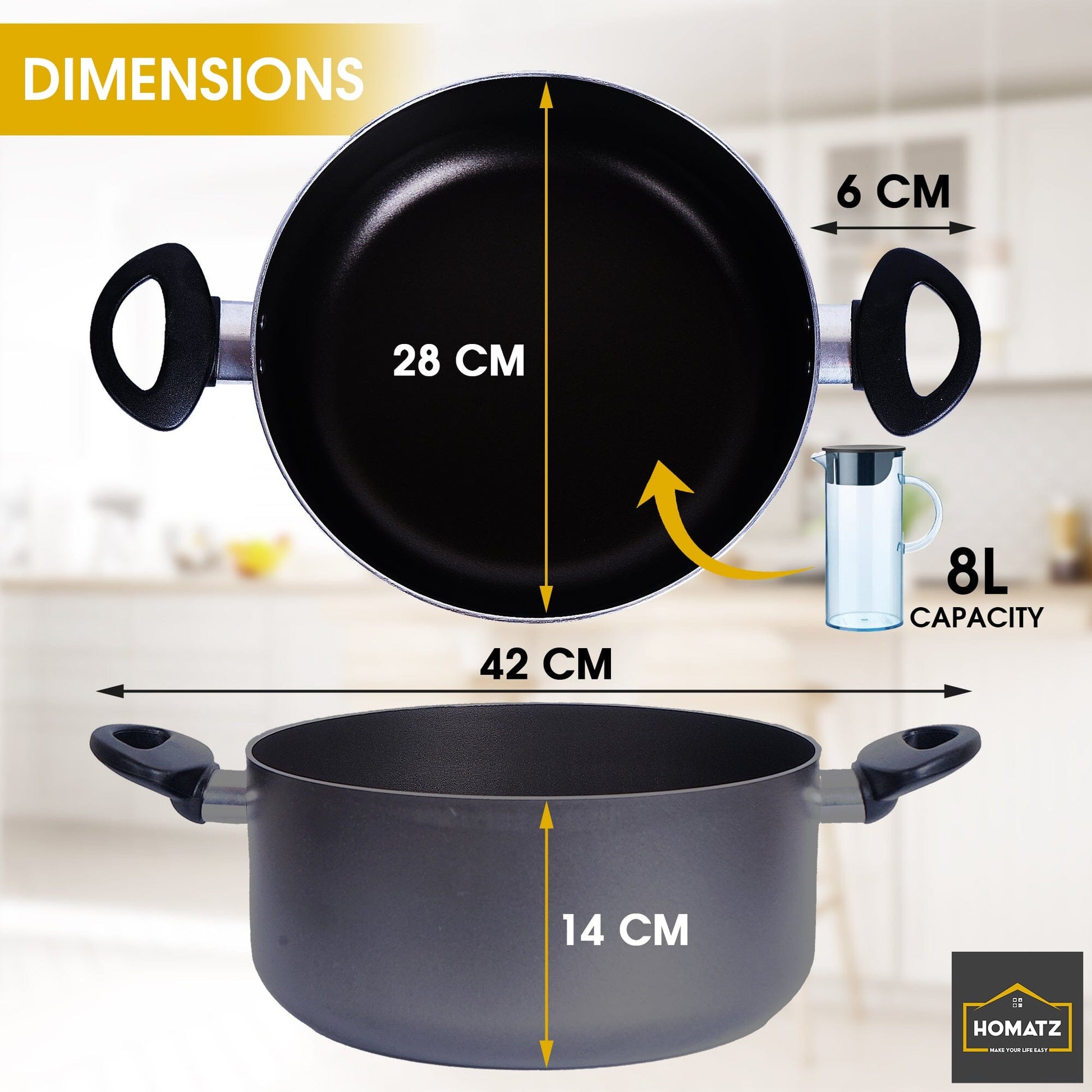 Stock Pot Non-Stick Kitchen Cooking Pot with Glass Lid and Silicon Trivet Mat - Induction Base Aluminum Pot Cooking Homatz 28cm Grey 