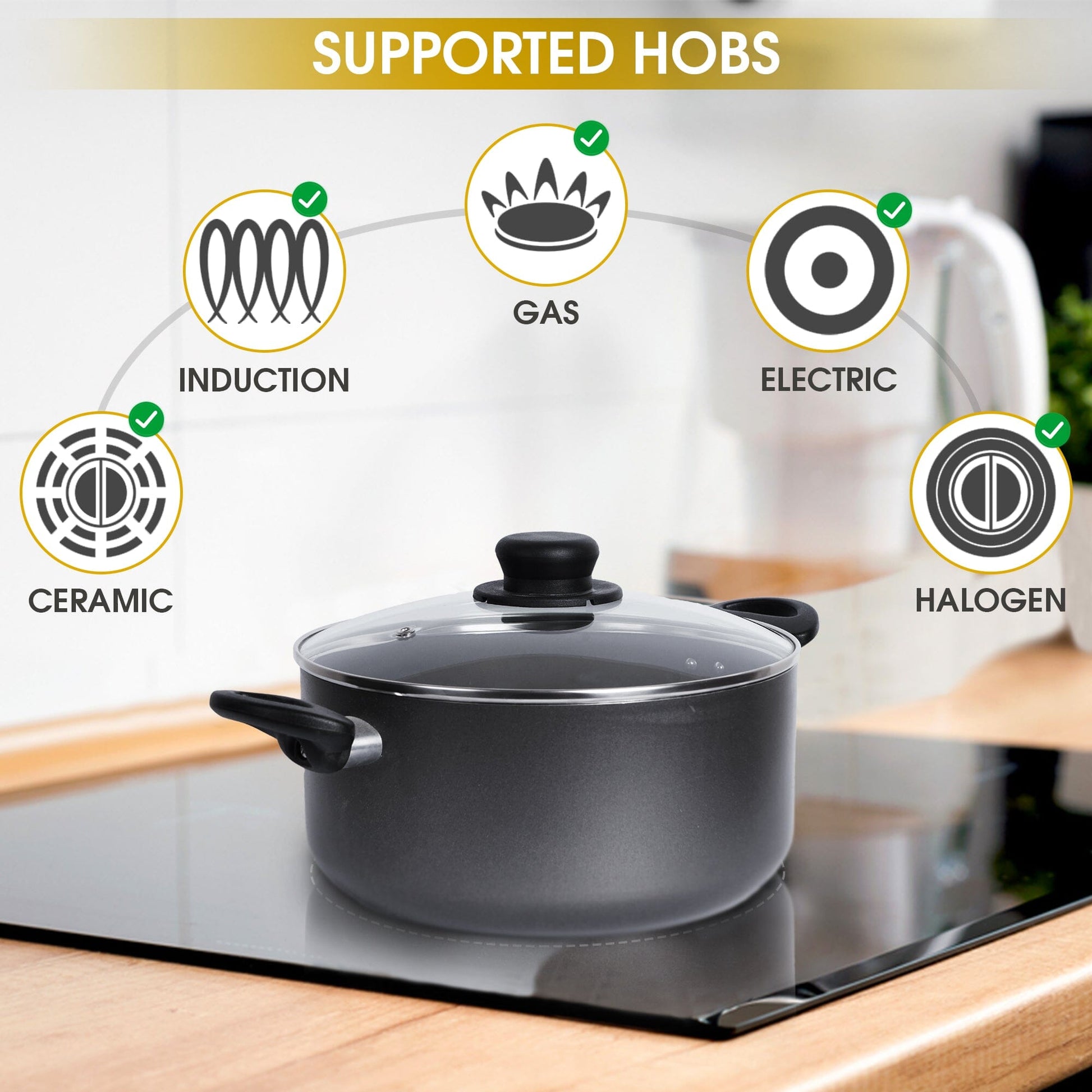 Stock Pot Non-Stick Kitchen Cooking Pot with Glass Lid and Silicon Trivet Mat - Induction Base Aluminum Pot Cooking Homatz 